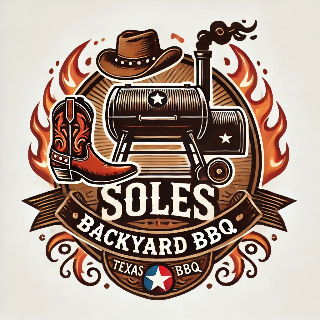 DALL·E 2024 08 03 16.16.20 Design a logo for Soles Backyard BBQ featuring elements of authentic Texas BBQ. The logo should include a rustic style smoker or grill a pair of cow